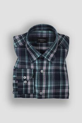 Teal Blue Tartan Winter Flannel Shirt