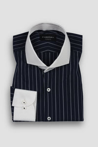 Soft Navy Blue Hairline Stripes Shirt