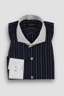 Soft Navy Blue Hairline Stripes Shirt