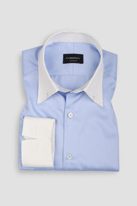 Soft Sky Blue Egyptian Poplin Pin Collar Shirt