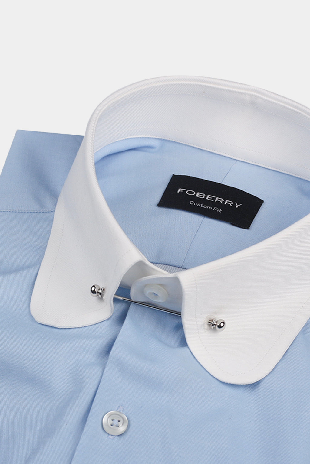 Sky Blue Twill Pin Collar Shirt