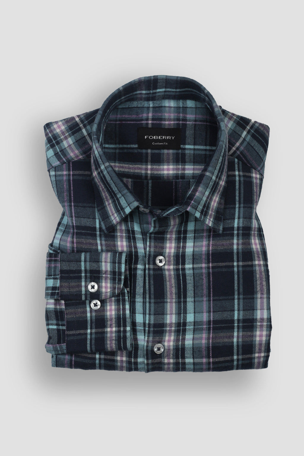 Teal Blue Tartan Winter Flannel Shirt