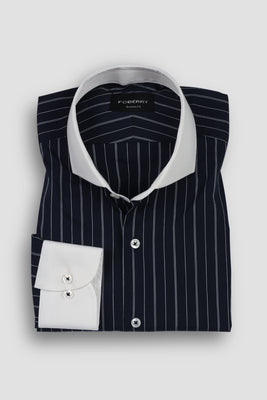 Soft Navy Blue Hairline Stripes Shirt