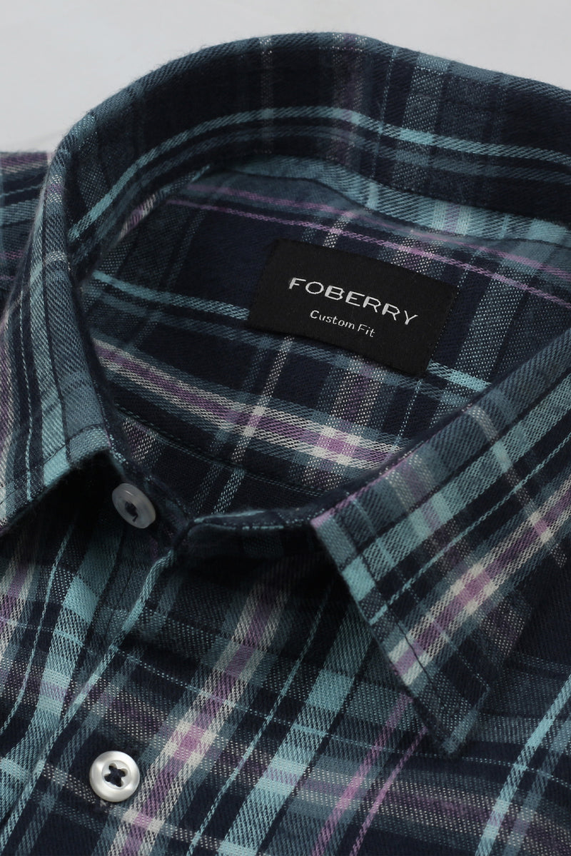Teal Blue Tartan Winter Flannel Shirt
