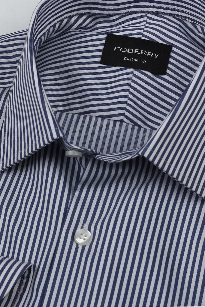 Soft Navy Blue Candy Stripes Shirt - Easy Care