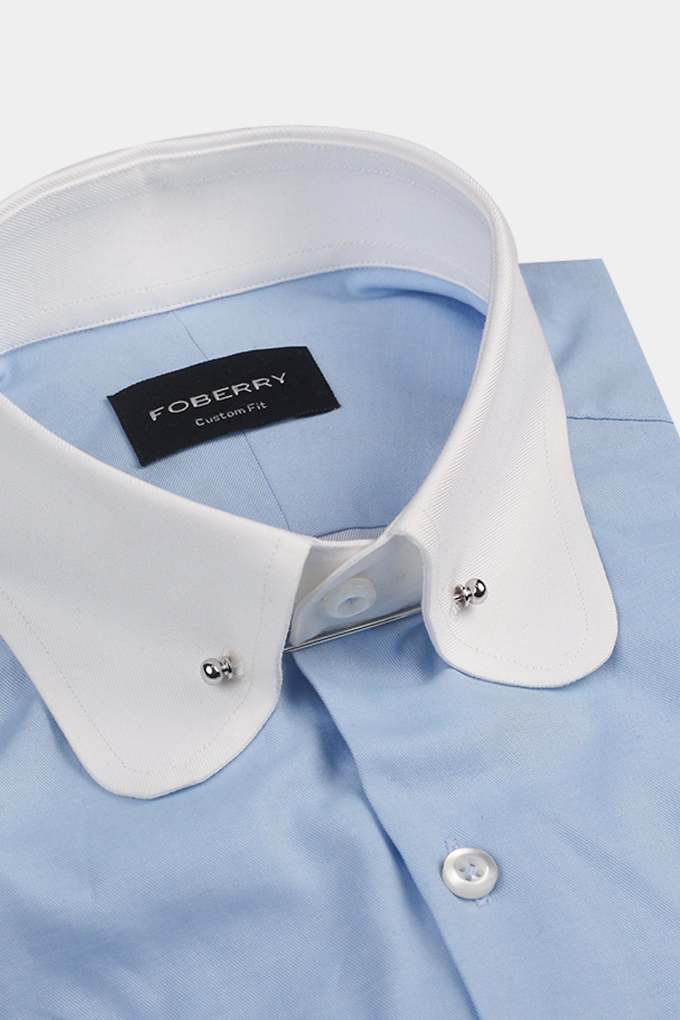Sky Blue Twill Pin Collar Shirt