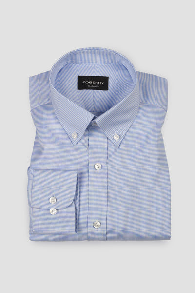 Soft Sky Blue Houndstooth Shirt - Easy Care
