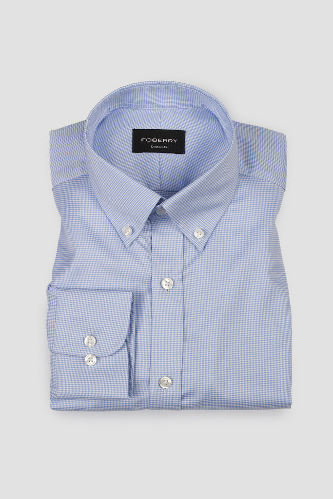 Soft Sky Blue Houndstooth Shirt - Easy Care