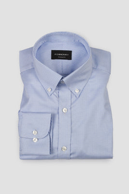 Soft Sky Blue Houndstooth Shirt - Easy Care