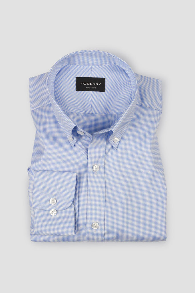 Soft Sky Blue Houndstooth Shirt - Easy Care