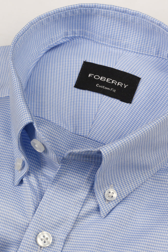 Soft Sky Blue Houndstooth Shirt - Easy Care