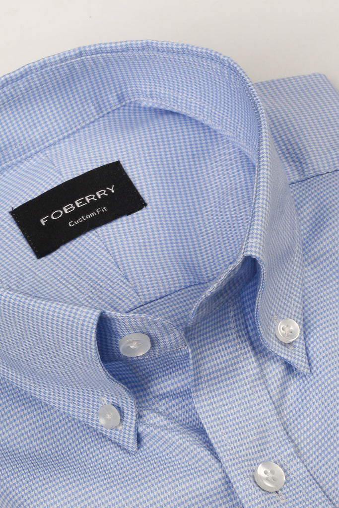 Soft Sky Blue Houndstooth Shirt - Easy Care