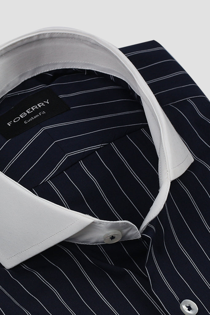 Soft Navy Blue Hairline Stripes Shirt