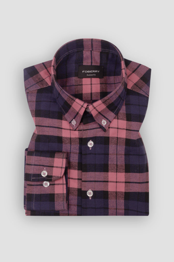 Soft Salmon Blue Tartan Winter Flannel Shirt