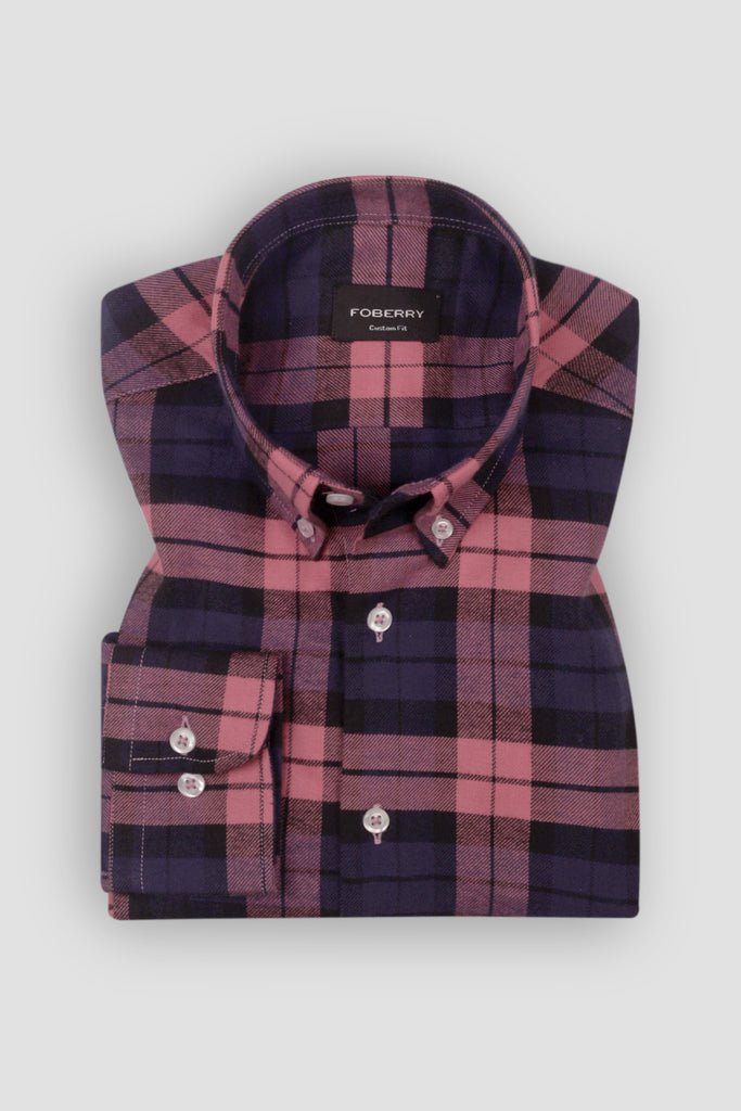 Soft Salmon Blue Tartan Winter Flannel Shirt