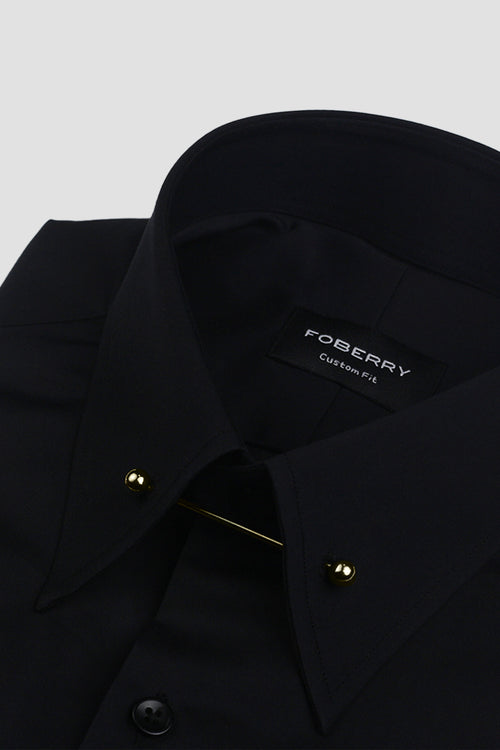 Black Egyptian Pin Collar Shirt - Gold Pin