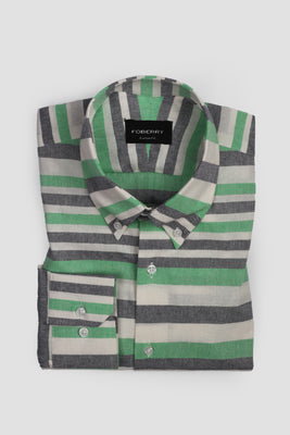 Green Horizontal Striped Linen Shirt - Foberry Pakistan