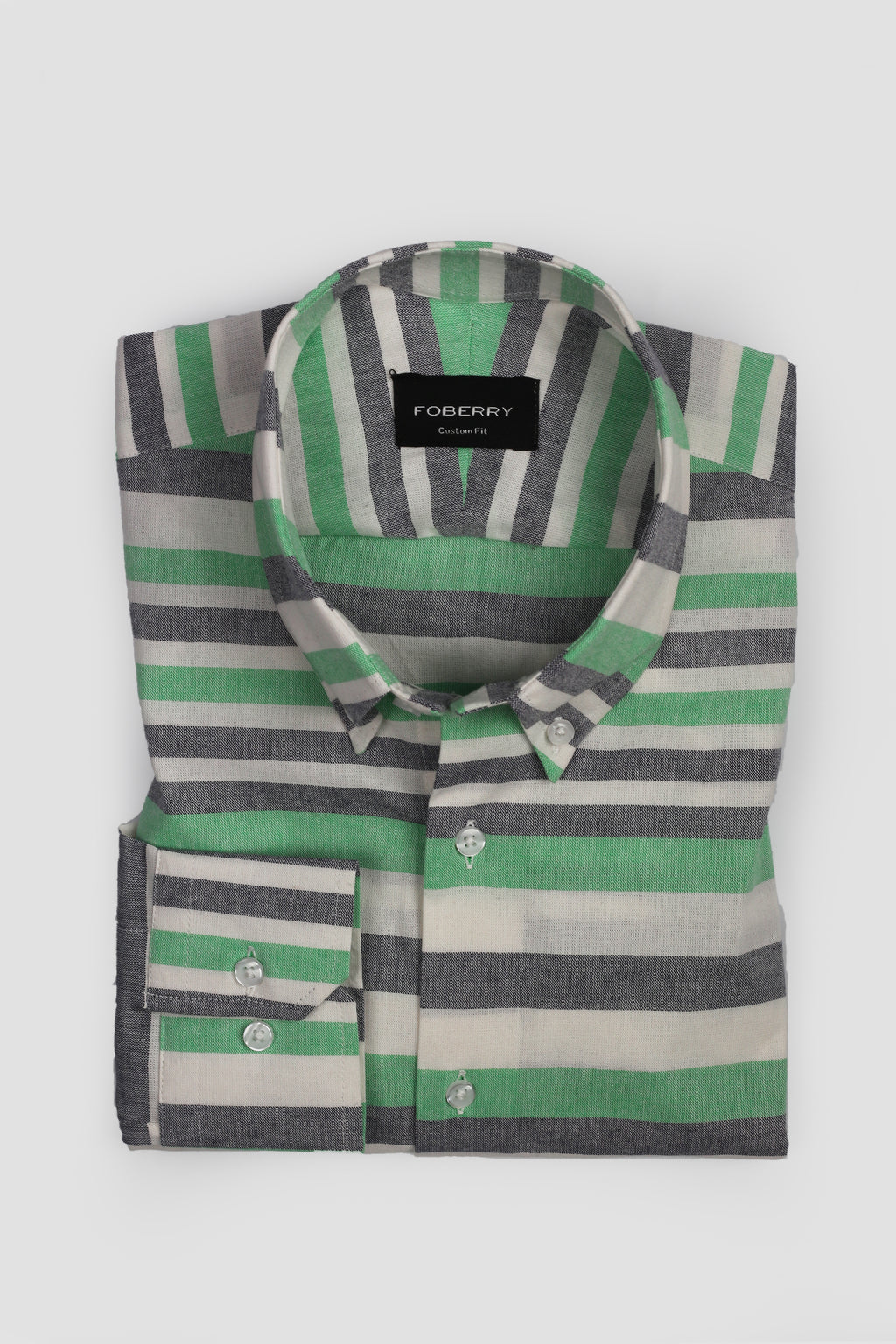 Green Horizontal Striped Linen Shirt - Foberry Pakistan