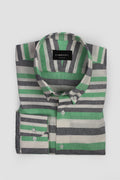 Green Horizontal Striped Linen Shirt - Foberry Pakistan