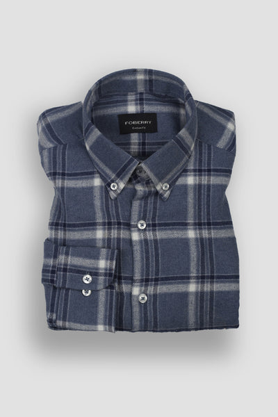 Ocean Blue Tartan Winter Flannel Shirt