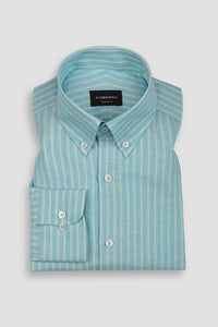 Aqua Blue Hairline Striped Linen Shirt