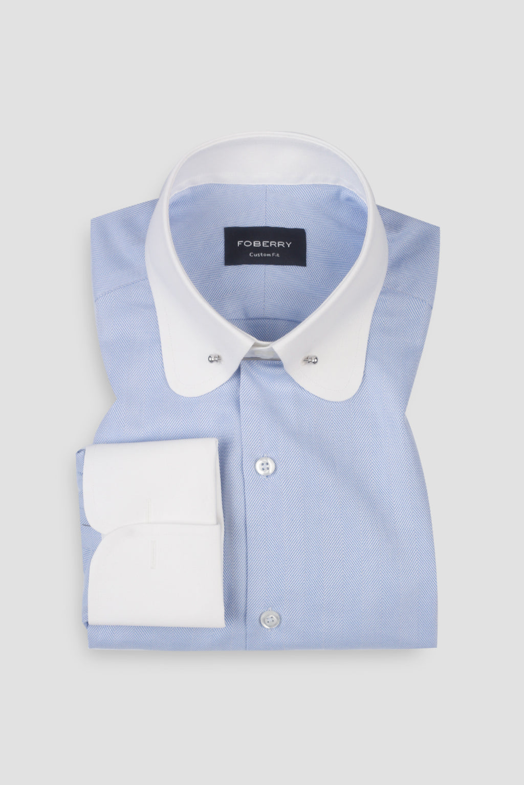 Sky Blue Herringbone Pin Collar Shirt