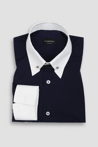 Dark Indigo Egyptian Poplin Pin Collar Shirt