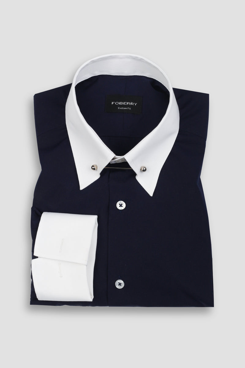 Dark Indigo Egyptian Poplin Pin Collar Shirt