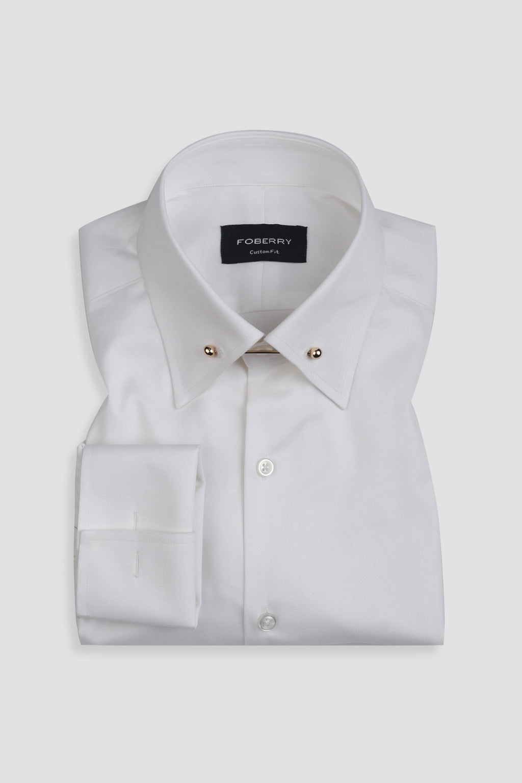 White Twill Pin Collar Shirt - Gold Pin