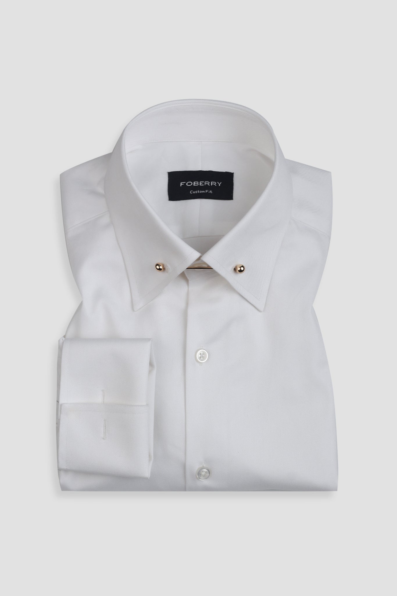 White Twill Pin Collar Shirt - Gold Pin
