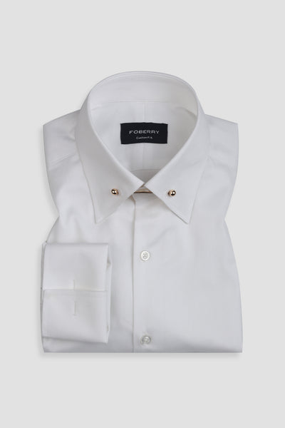 White Twill Pin Collar Shirt - Gold Pin