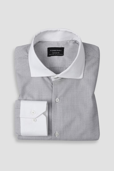 Grey Structured Pinstriped Shirt