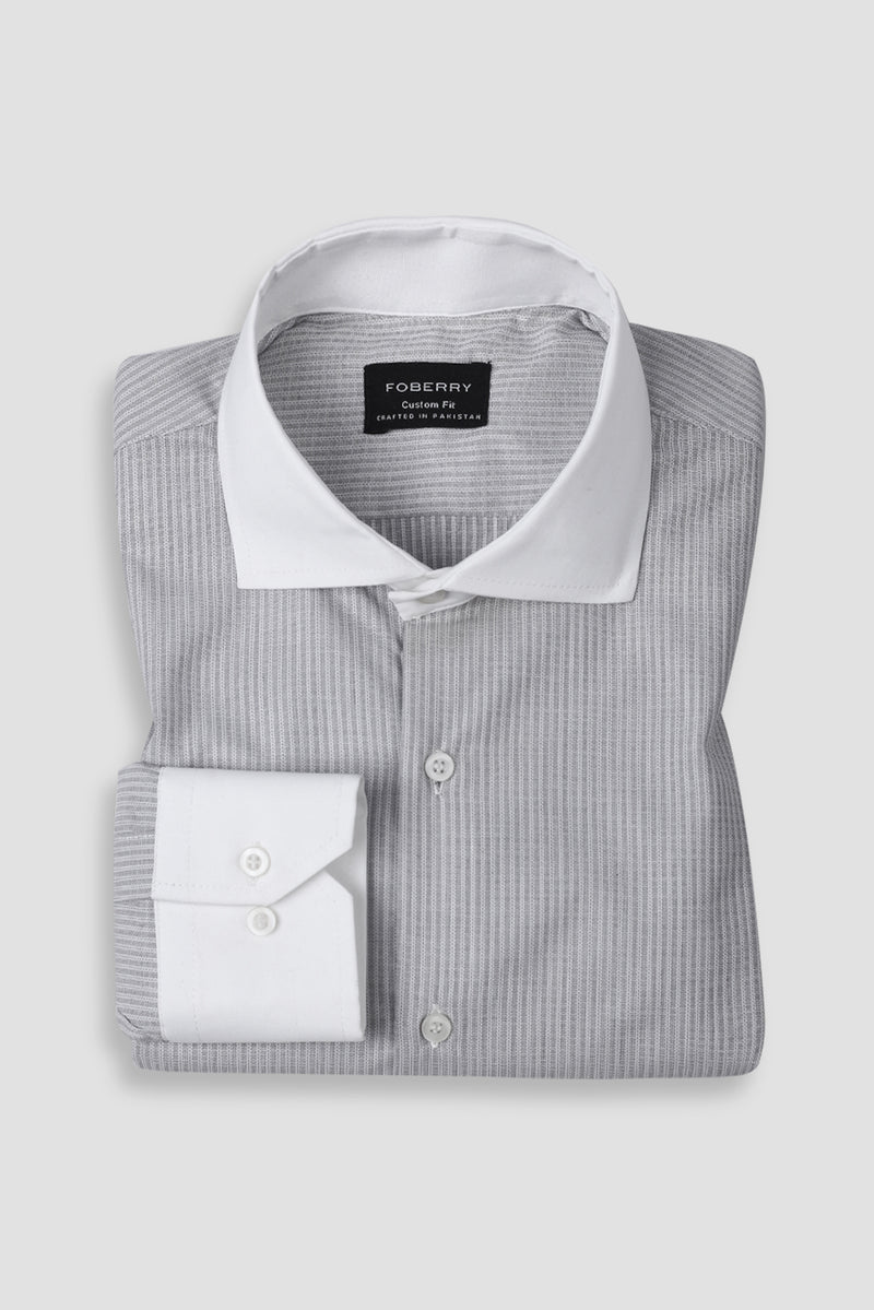 Grey Structured Pinstriped Shirt
