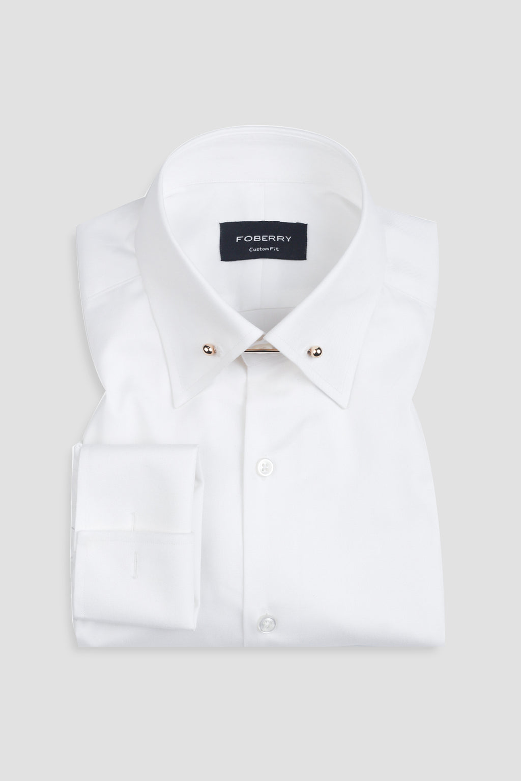 White Twill Pin Collar Shirt - Gold Pin
