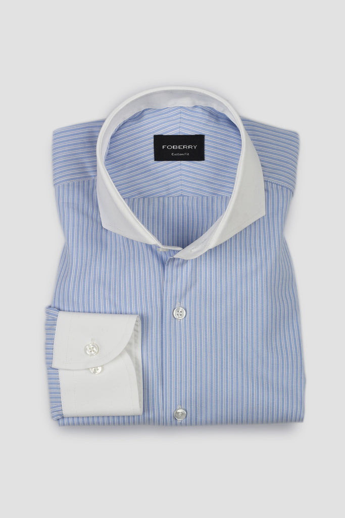 Sky Blue Hairline Stripes Shirt