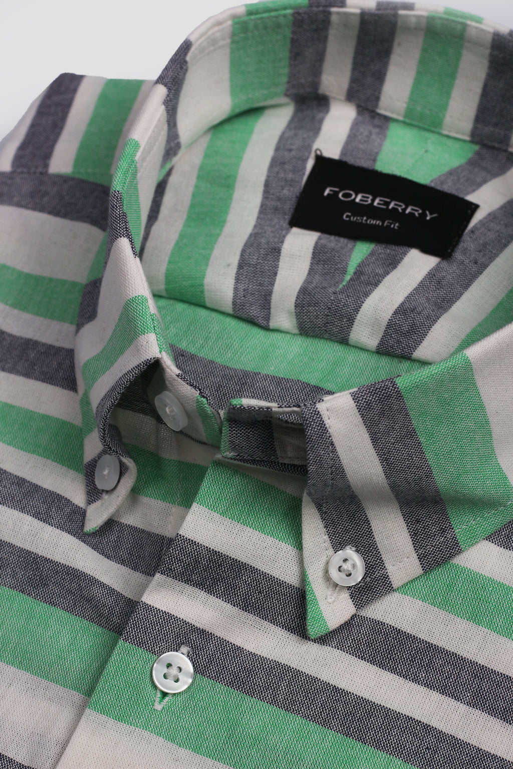 Green Horizontal Striped Linen Shirt - Foberry Pakistan