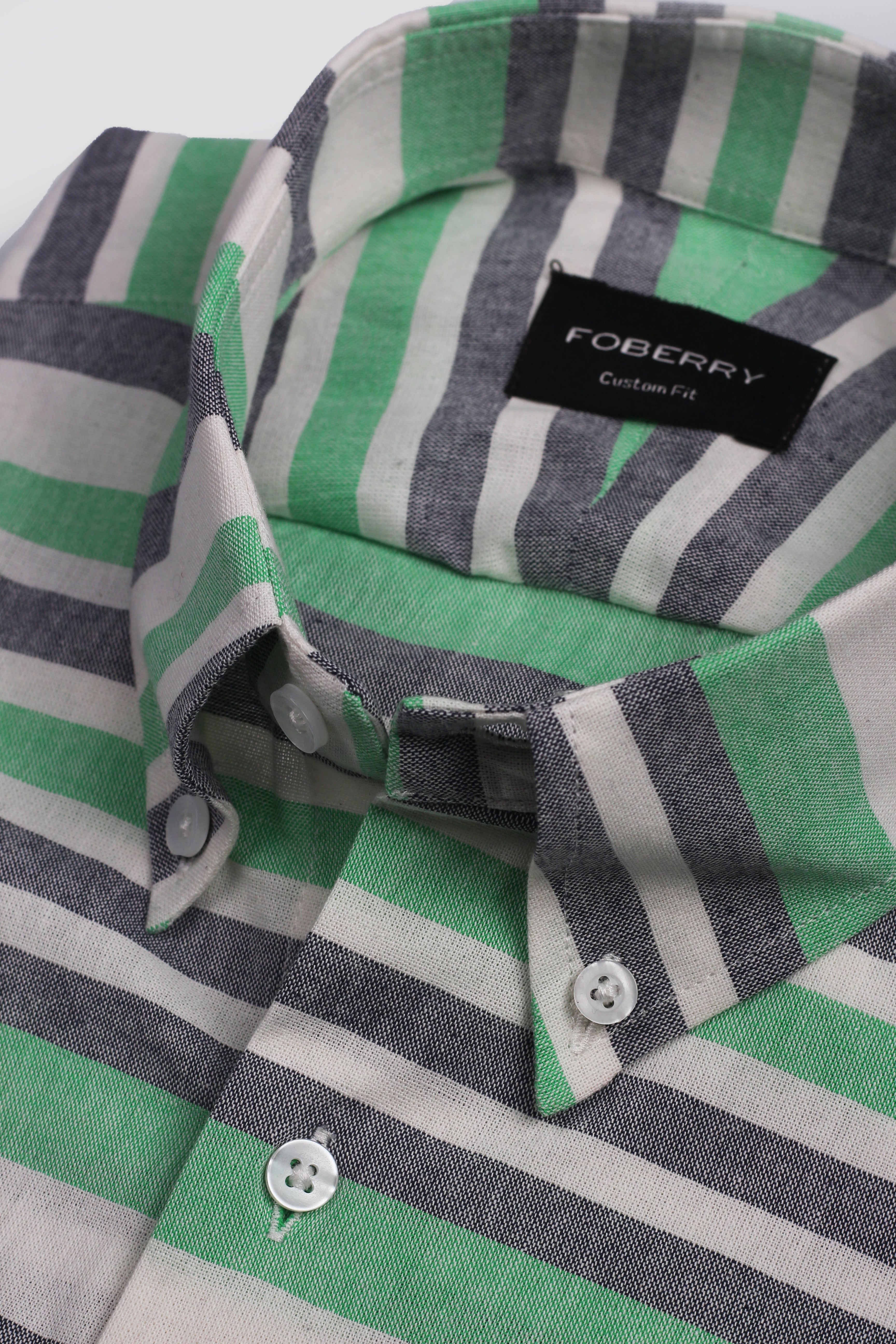 Green Horizontal Striped Linen Shirt - Foberry Pakistan
