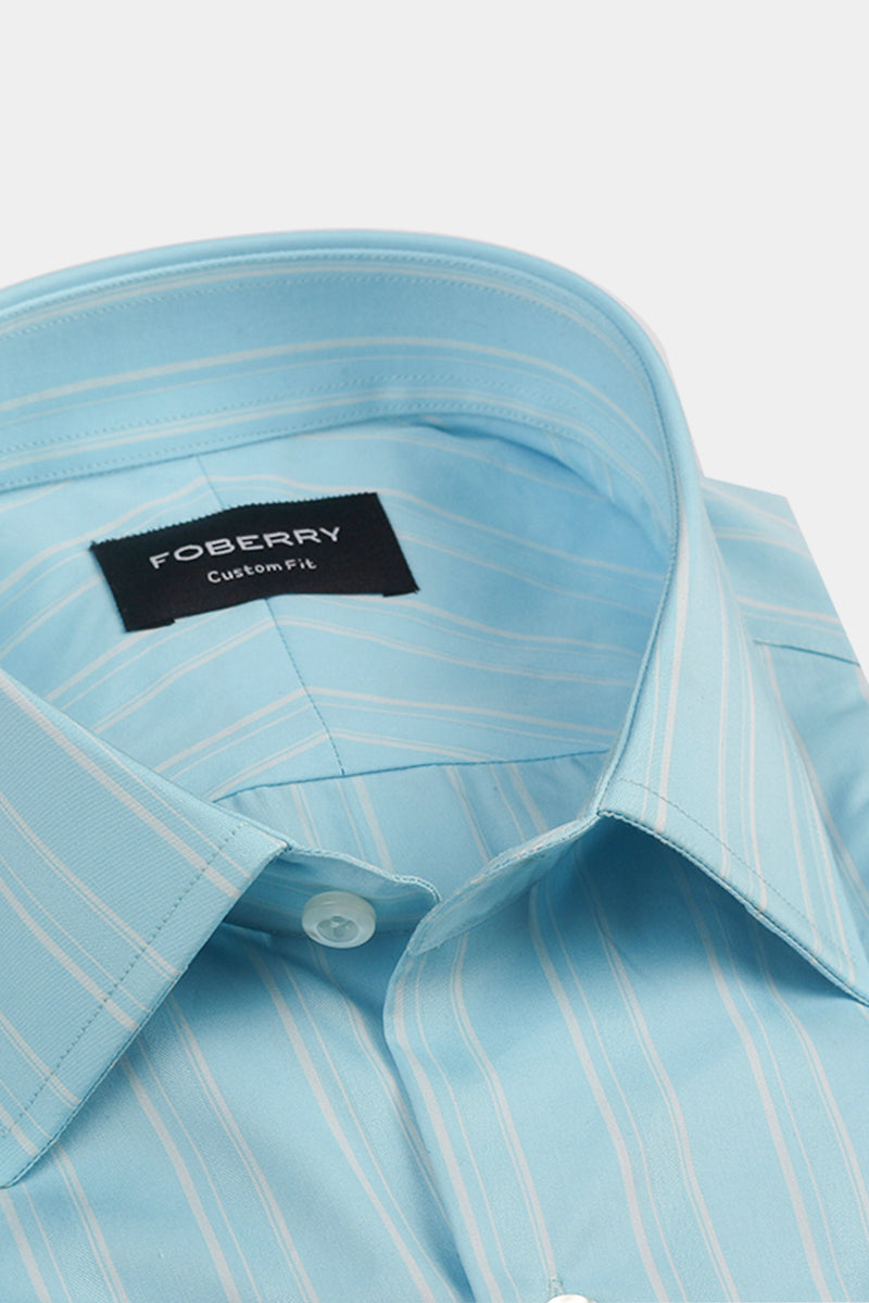 Aqua Blue Parallel Striped Shirt