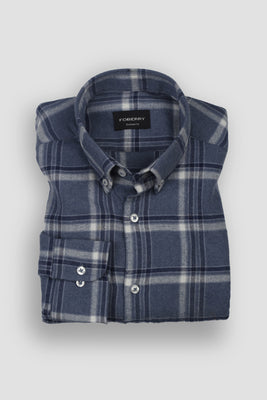 Ocean Blue Tartan Winter Flannel Shirt