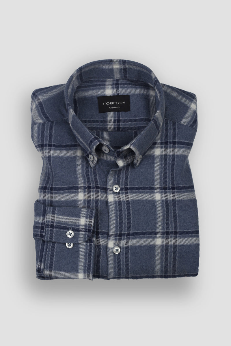 Ocean Blue Tartan Winter Flannel Shirt