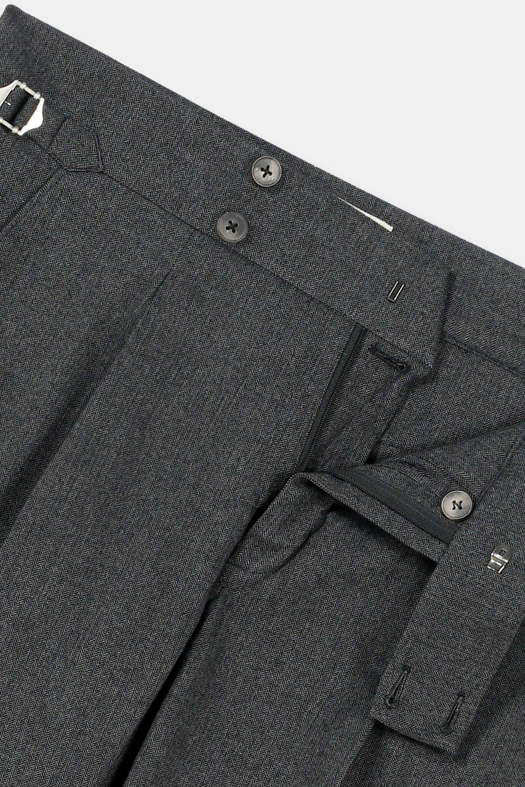 Grey Herringbone Flannel Gurkha Trousers