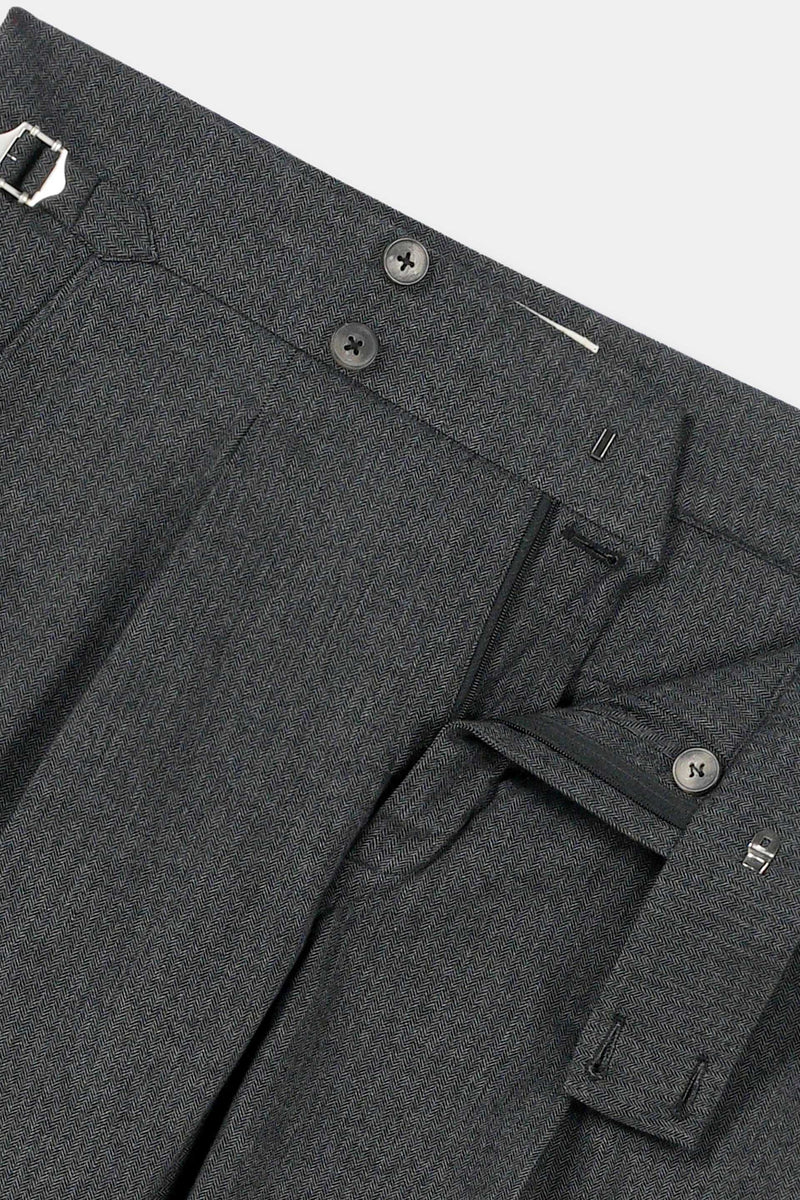 Grey Herringbone Flannel Gurkha Trousers