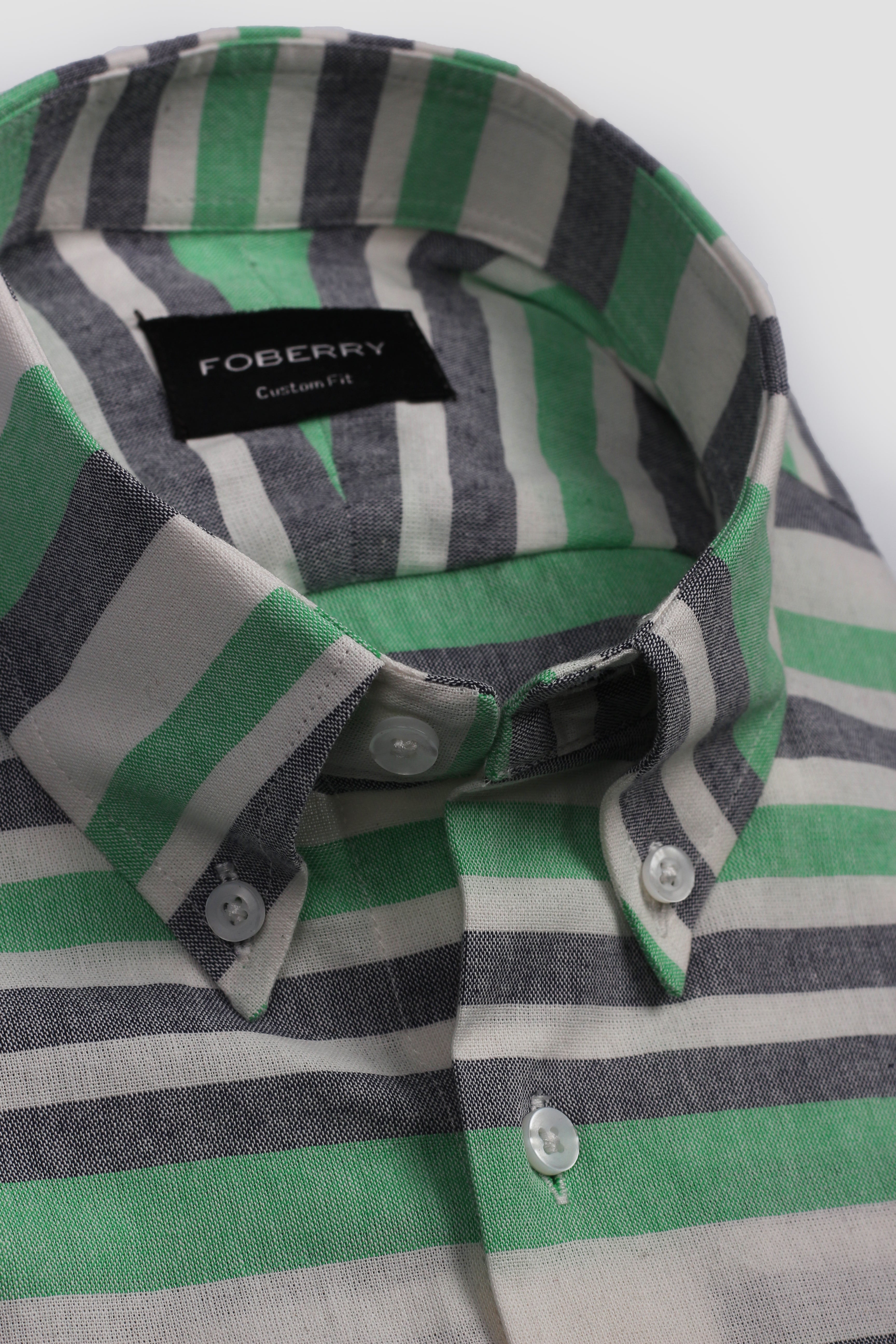 Green Horizontal Striped Linen Shirt - Foberry Pakistan