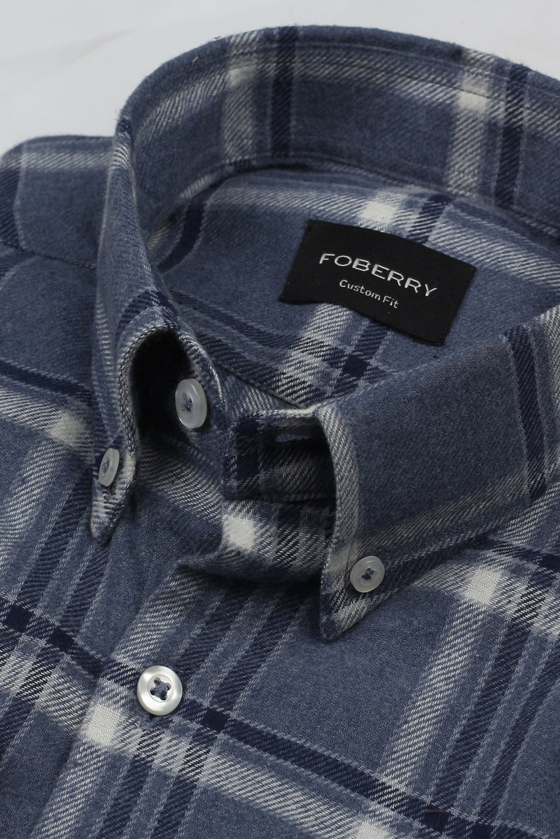 Ocean Blue Tartan Winter Flannel Shirt