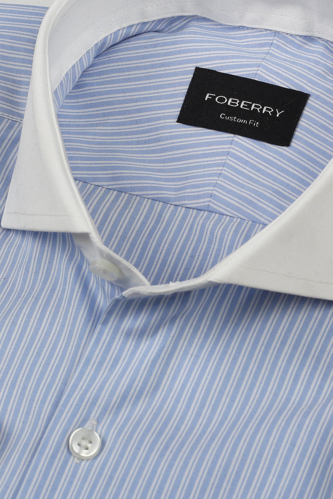 Sky Blue Hairline Stripes Shirt