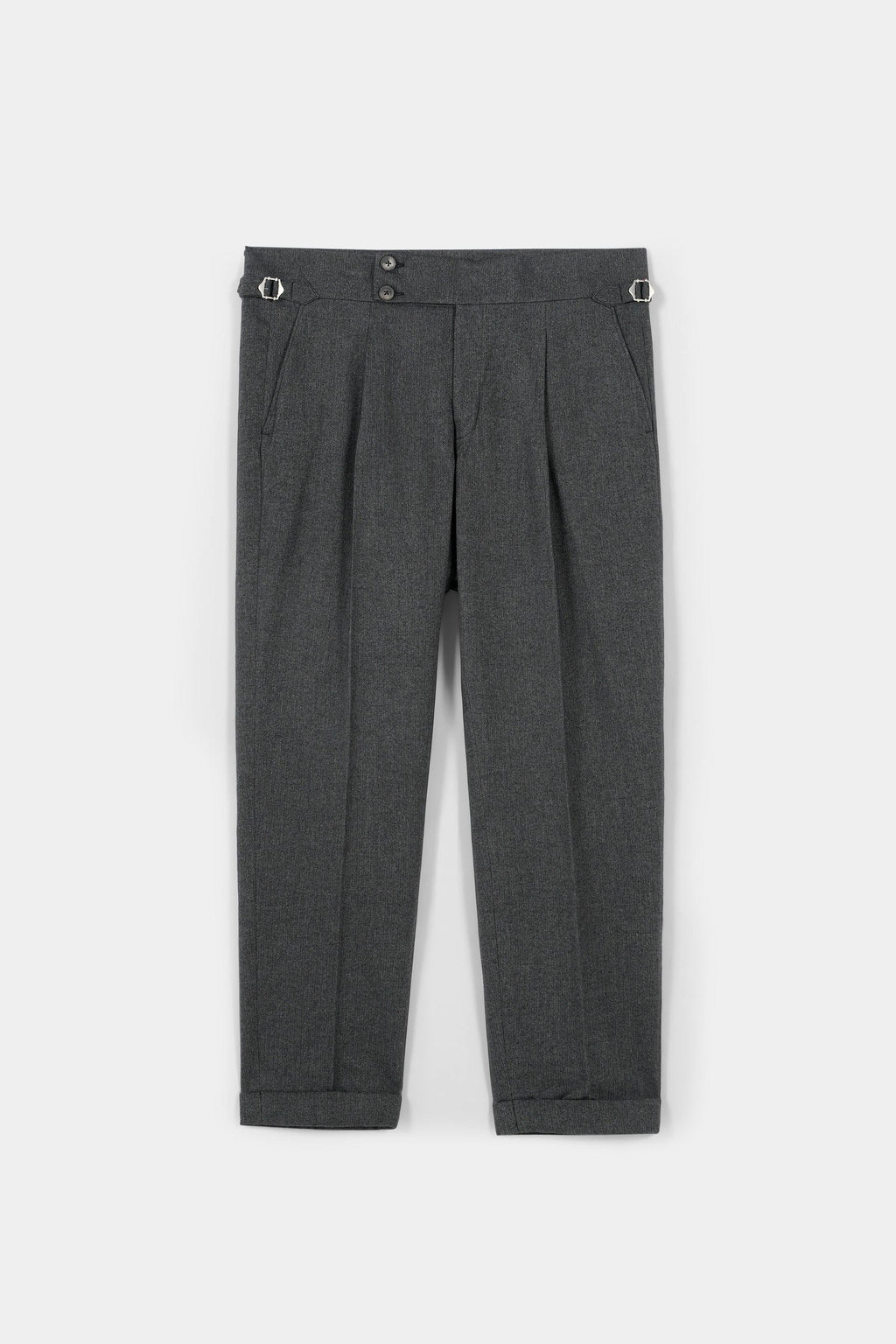 Grey Herringbone Flannel Gurkha Trousers