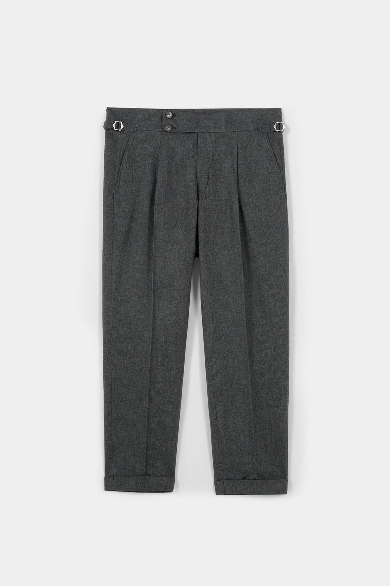 Grey Herringbone Flannel Gurkha Trousers