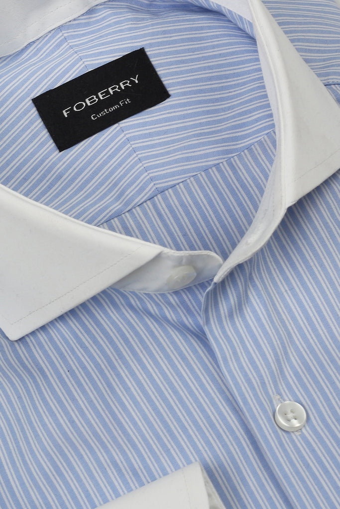 Sky Blue Hairline Stripes Shirt