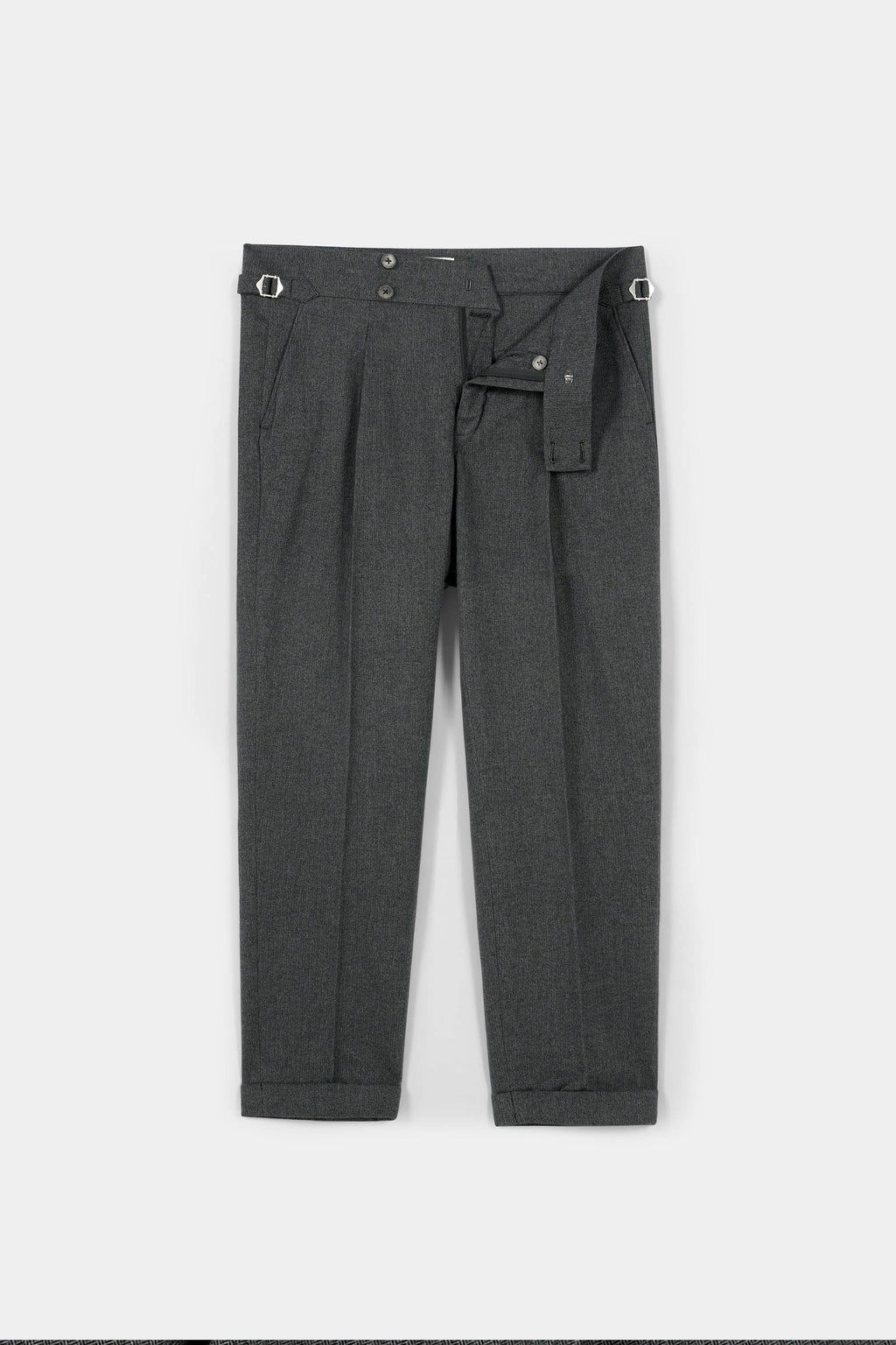 Grey Herringbone Flannel Gurkha Trousers