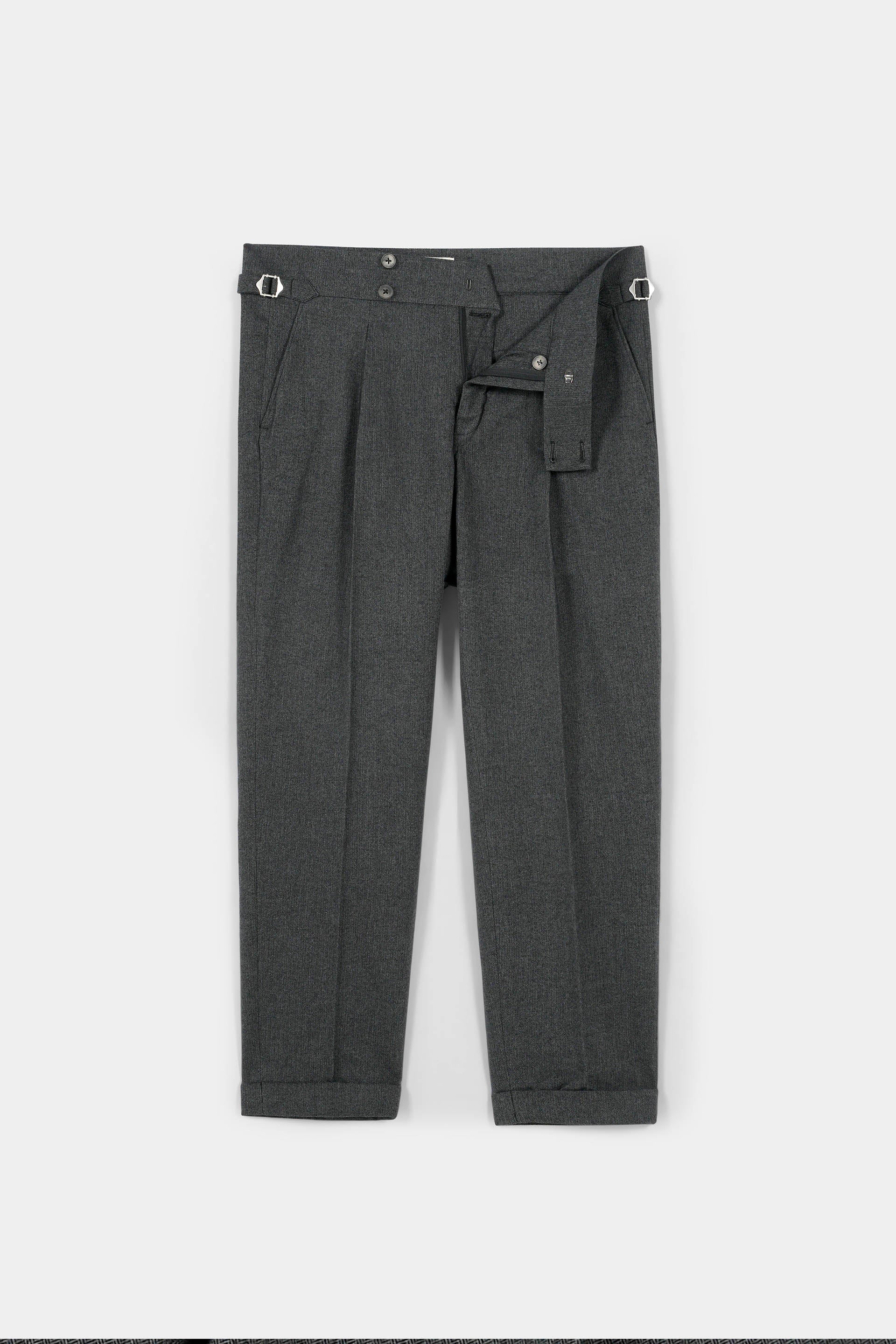 Grey Herringbone Flannel Gurkha Trousers